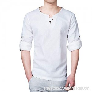 Men New Summer Casual Short-Sleeved Shirt Fashion Cotton Linen Blouse Top White B07QDJCZ1H